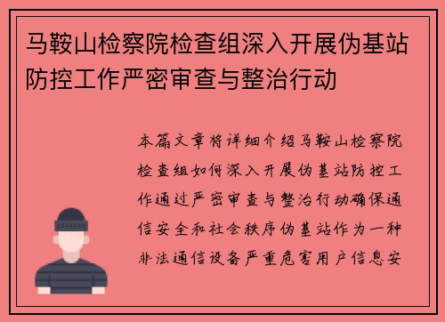 马鞍山检察院检查组深入开展伪基站防控工作严密审查与整治行动